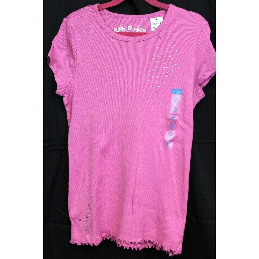 Children's Place Girls Pink Rhinestone Ribbed T-Shirt sz 14 XL NWT Lettuce Edge
